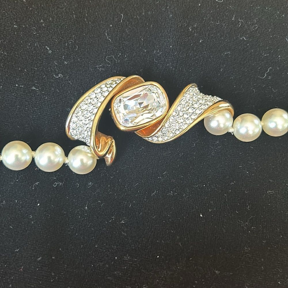 Stunning‎ classic Swarovski crystal gold pearl choker necklace 16 inch. - Picture 11 of 12